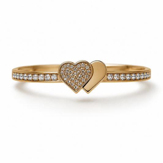 Double Heart Crystal Gold Bracelet for Women