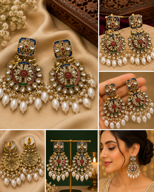 Royal Pearl Kundan Chandbali Earrings