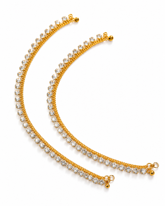 Nysha Gold-Plated Crystal Anklet Pair for Women