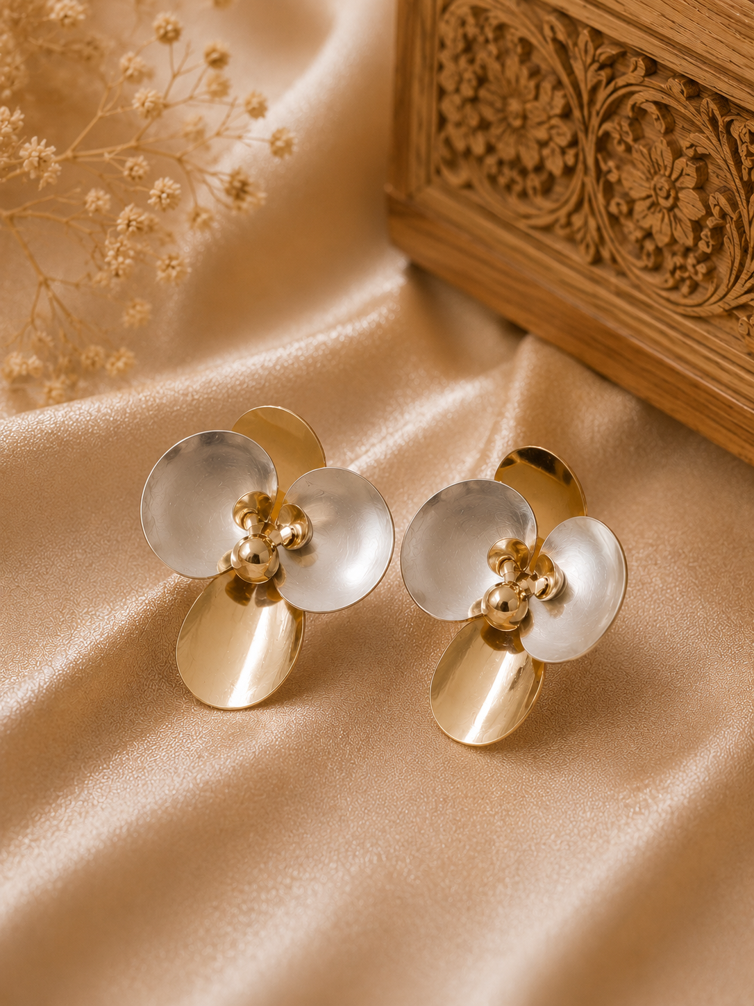 Turkish Dual Tone Floral Earrings for Women