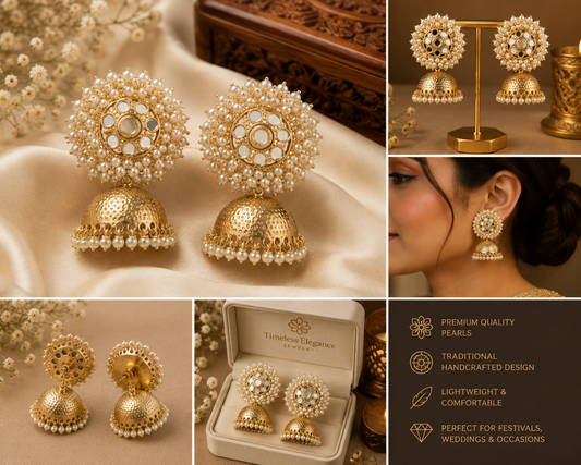 Royal Pearl Mirror Jhumka Earrings