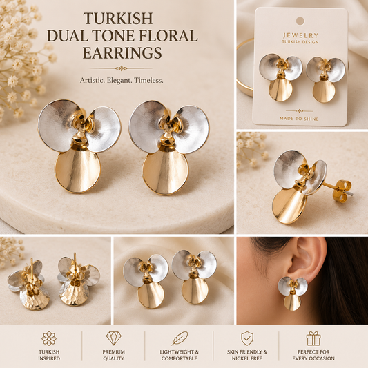Turkish Dual Tone Floral Earrings for Women