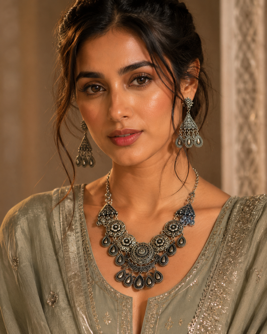 ✨ Oxidized Tribal Statement Necklace Set ✨