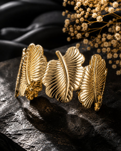 Gold Leaf Cuff Bracelet for Women
