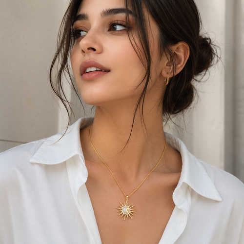 All-Match Sun Diamond-Studded Necklace Fashion Alloy Moon Pendant