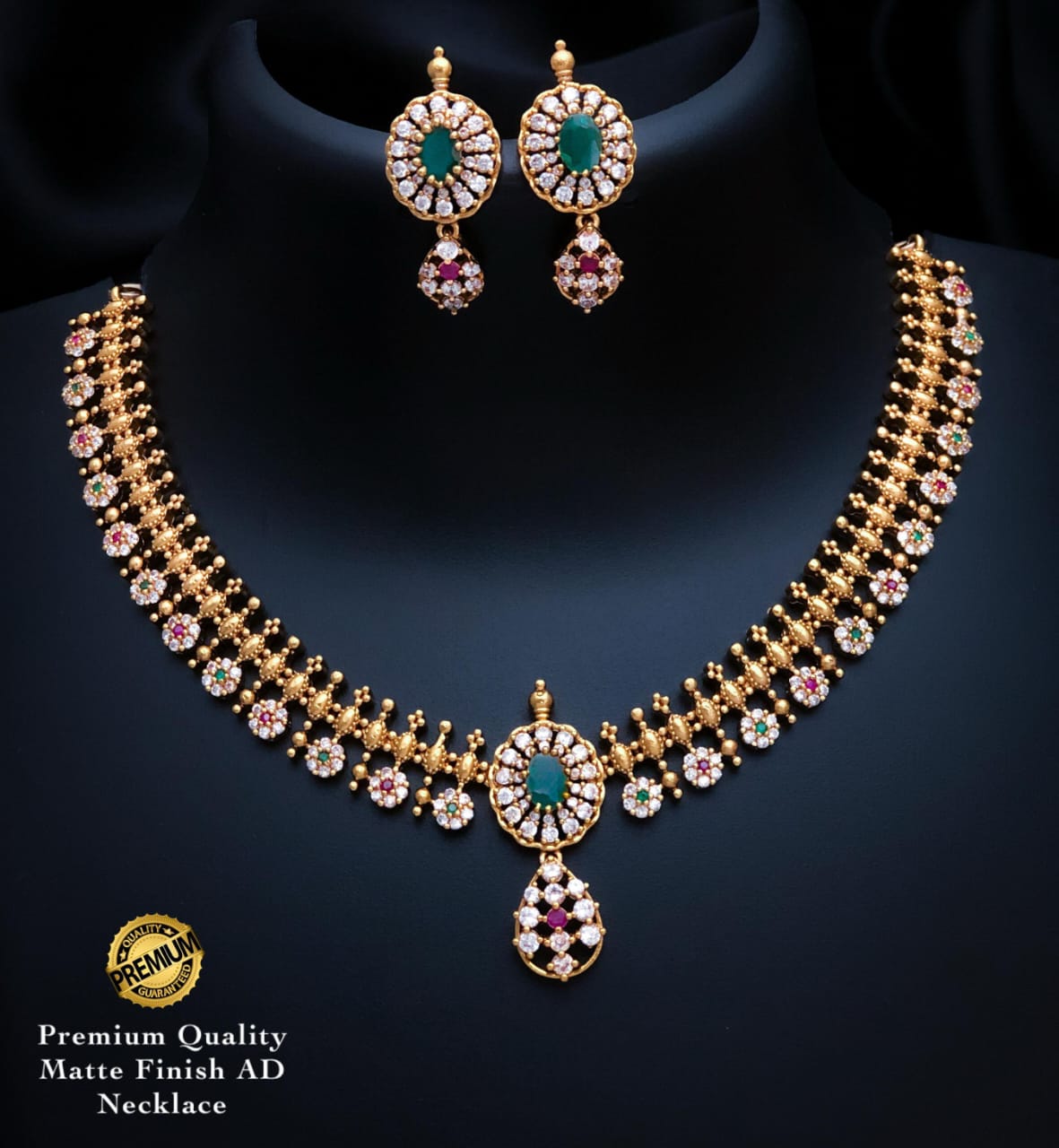 Emerald AD Necklace Set with Earrings