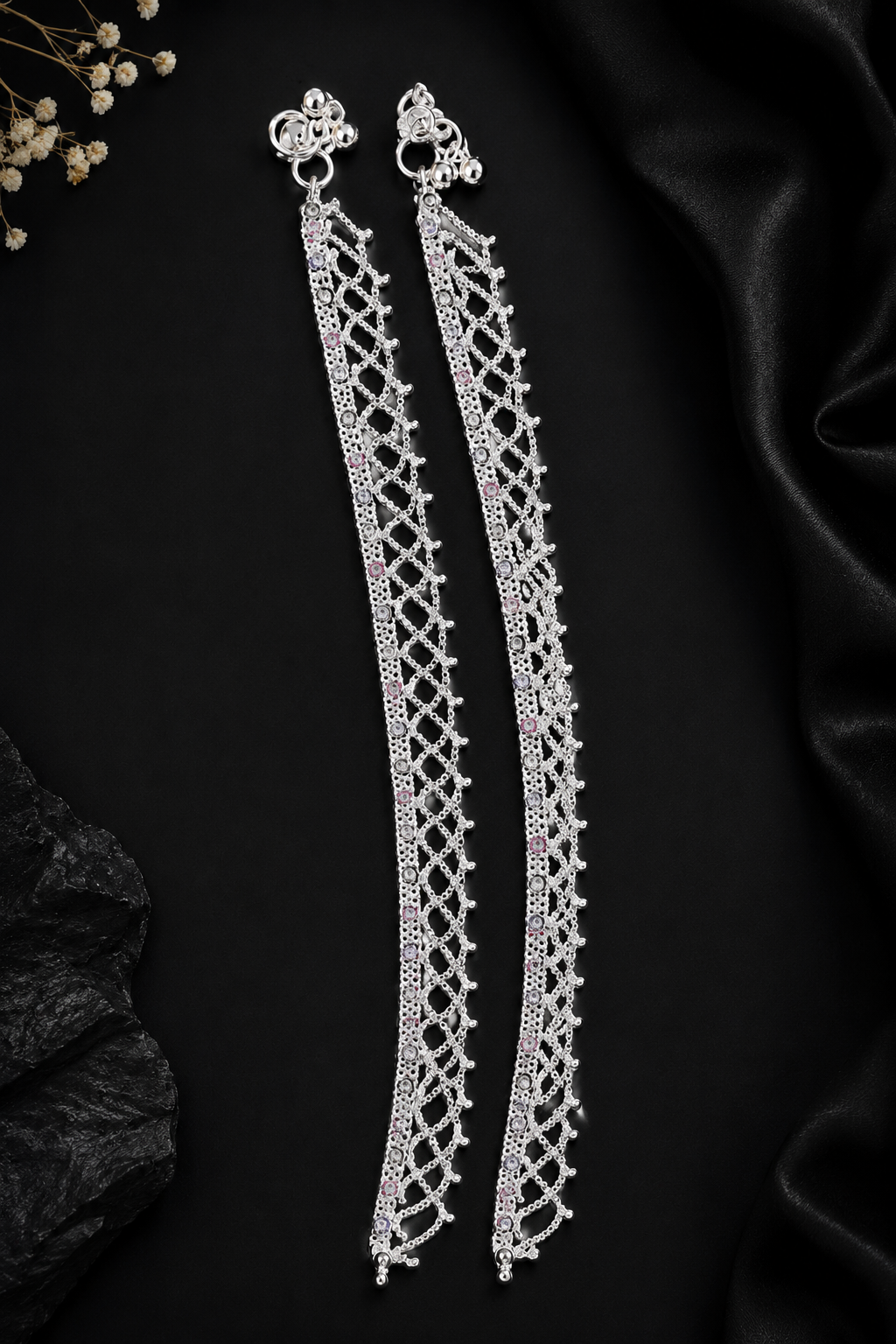 Nysha Premium Silver-Plated Crystal Anklet for Women