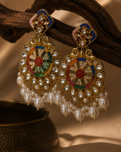 Royal Pearl Kundan Chandbali Earrings