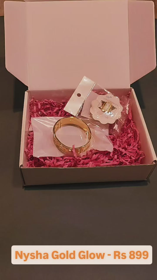 Nysha Gold Glow Combo – Premium Bracelet + Statement Ring | Anti-Tarnish | ₹799 | COD Available