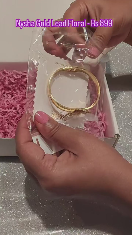 Nysha Blossom Combo – Floral Gold Bangle + Pearl Statement Ring | Anti-Tarnish