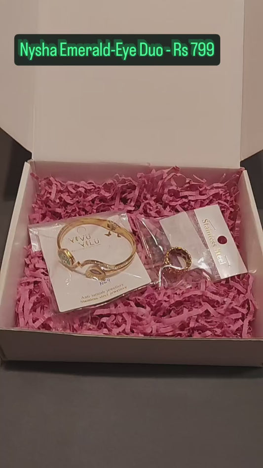Nysha Heart & Clover Combo – Open Bangle + Gold Heart Ring | Anti-Tarnish | ₹799 | COD Available